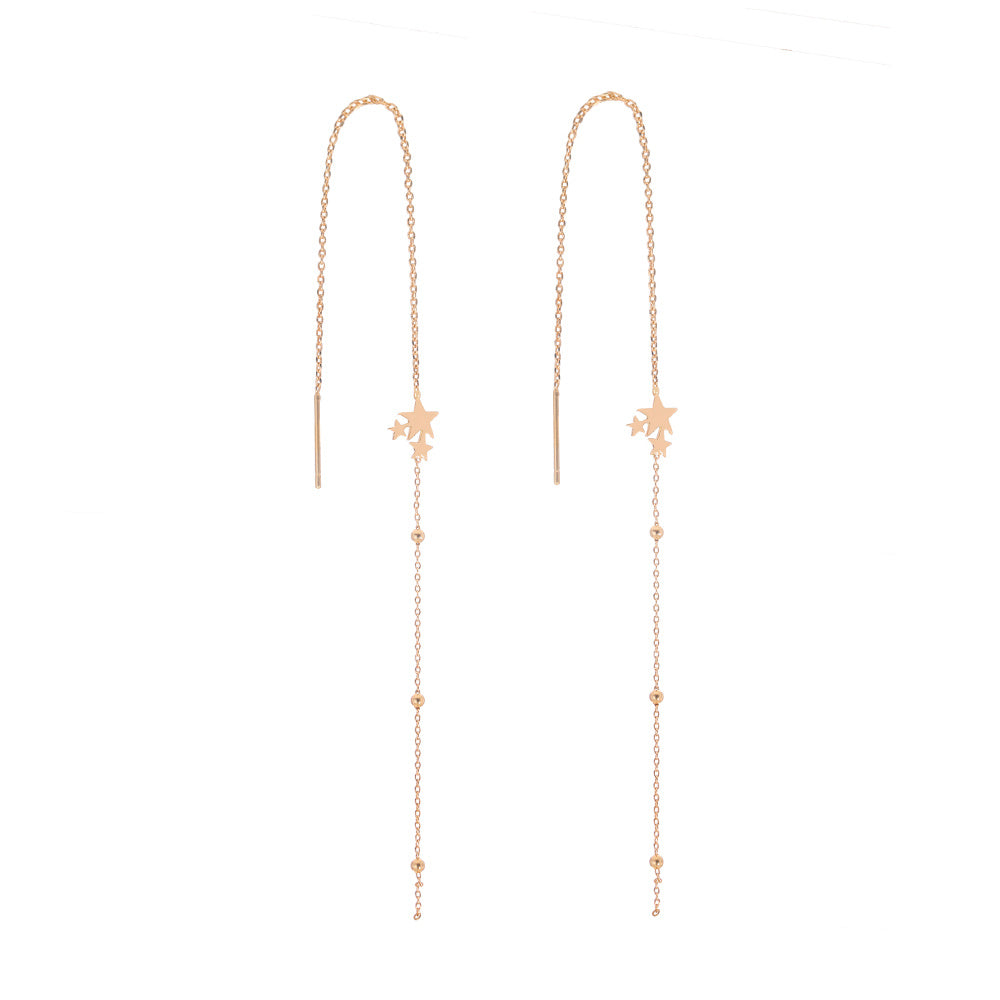 Gold Copper Five-pointed Star Long Tassel Ear Wire