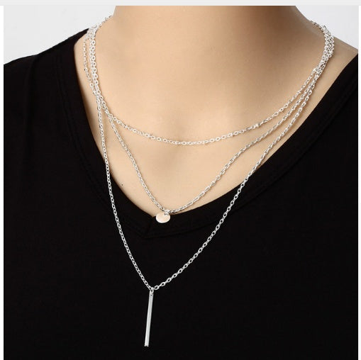 Copper bead chain sequin metal strip multi-layer necklace