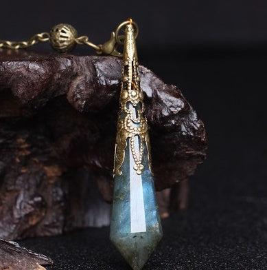 Spirit pendulum divination pendant energy stone natural crystal necklace gray moonlight purple powder white yellow blue sand black meteorite six-pointed star