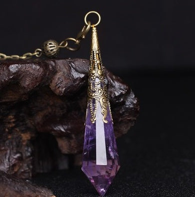 Spirit pendulum divination pendant energy stone natural crystal necklace gray moonlight purple powder white yellow blue sand black meteorite six-pointed star