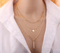 Copper bead chain sequin metal strip multi-layer necklace