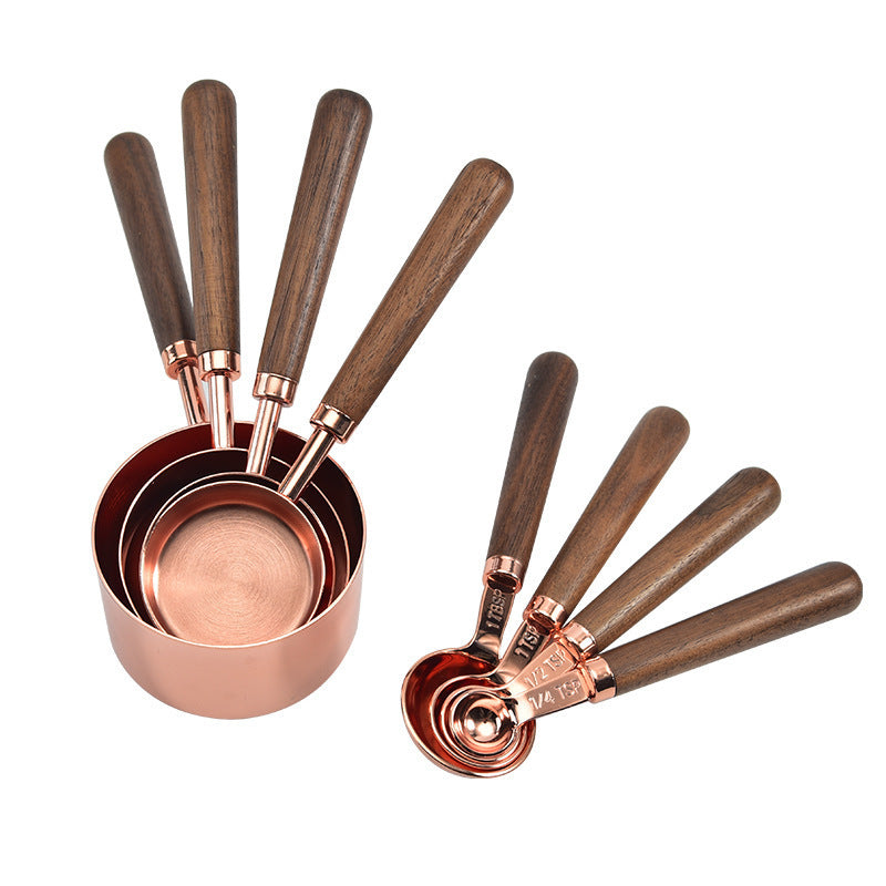 Copper-plated Spoon Measuring Cup With Walnut Handle