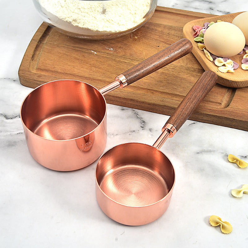 Copper-plated Spoon Measuring Cup With Walnut Handle