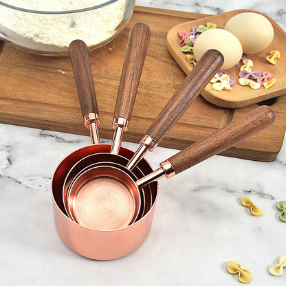 Copper-plated Spoon Measuring Cup With Walnut Handle