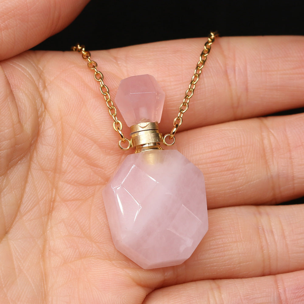 Natural Stone Necklace  Crystal Perfume Bottle Pendant Diy Jewelry Fashion Exquisite Small Bottle Wholesale Production