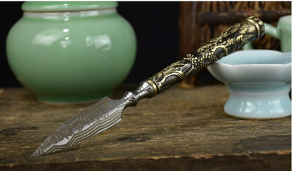 Plum Blossom Copper Handle Stainless Steel Tea Knife