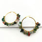 Large Circle Natural Crystal Stone Earrings Hand-wrapped Green Donglin Stone Women's Commuter Stainless Steel Earrings