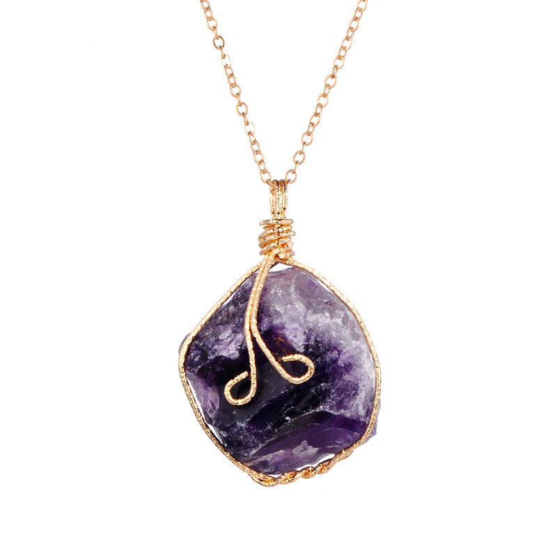 Europe and the United States selling natural stone ore irregular Amethyst Necklace Pendant wire twisted white crystal powder