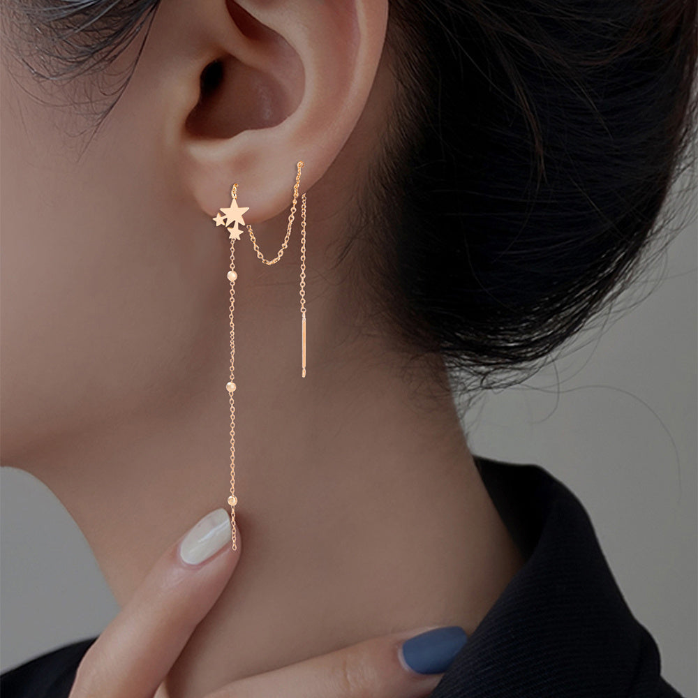 Gold Copper Five-pointed Star Long Tassel Ear Wire