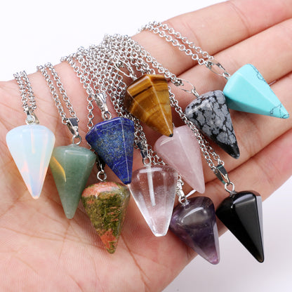 EBay hot natural stone six prism Pendant Necklace conical pendulum bullet crystal pendant wholesale section