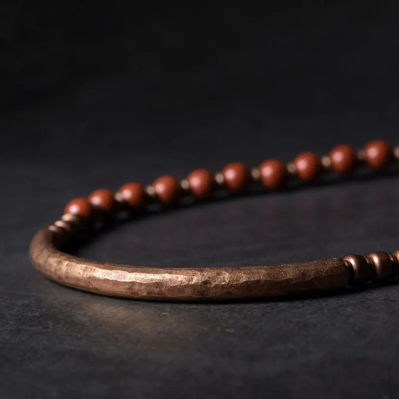 Vintage Design Red Stone Copper Beaded Bracelet