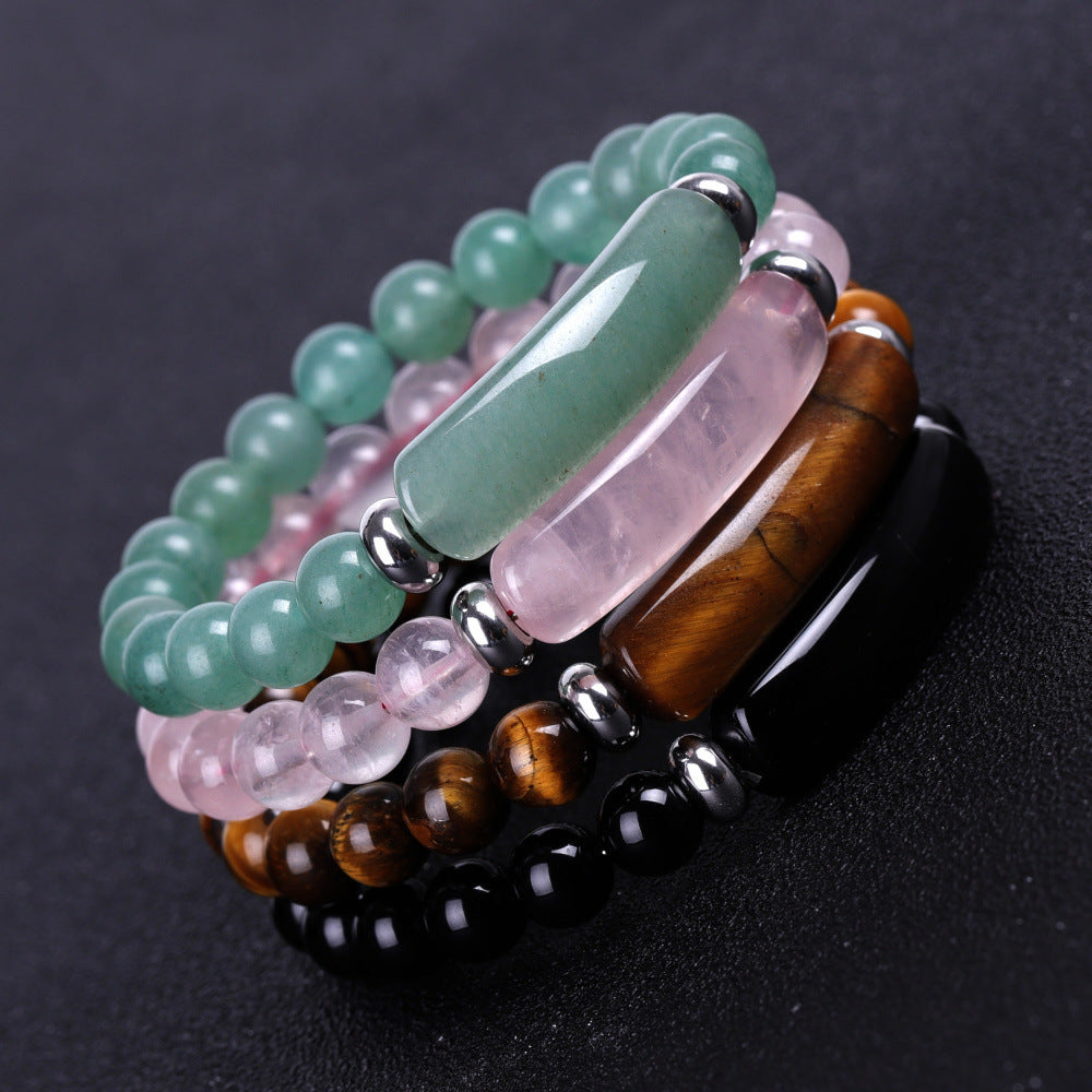 Amazon customized natural pink crystal Bridge bracelet Tiger Eye Stone lvdongling bracelet European and American fashion jewelry