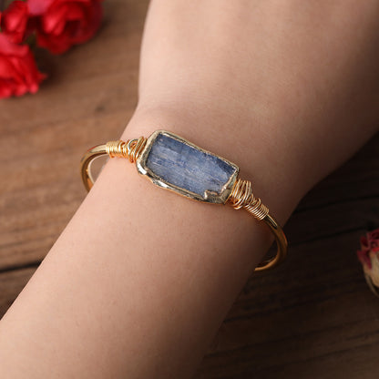 Gold Copper Wire Wrapped Natural Blue Kyanite Slab