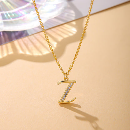 Fashion English 26 Letters Inlaid Zircon Copper Necklace