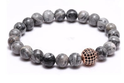 8mm Imitation Natural Stone Copper Bead Bracelet