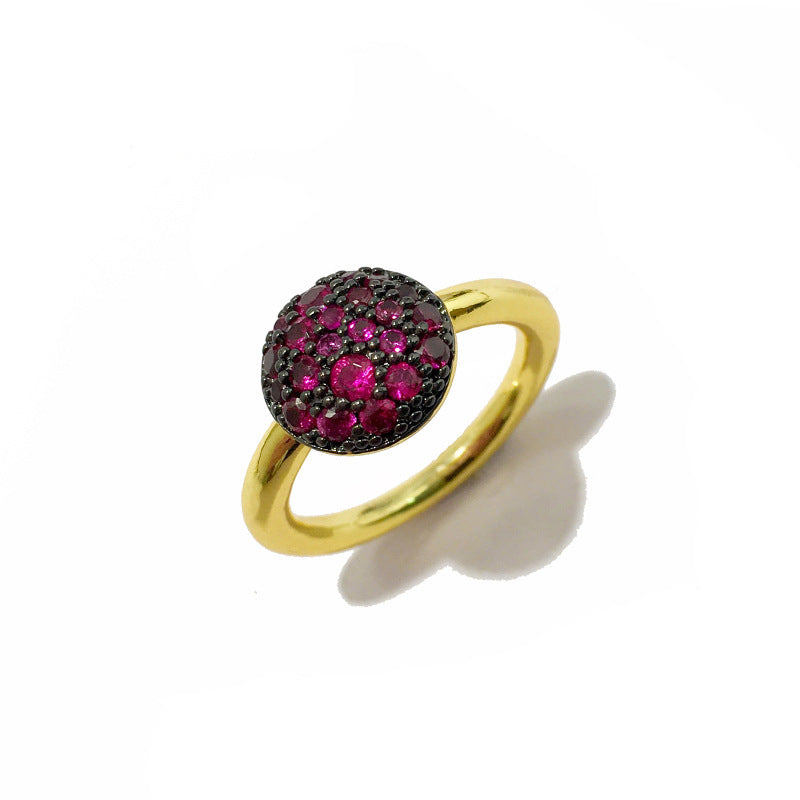 Gorgeous Color Small Mushroom Round Colored Diamond Copper Ring