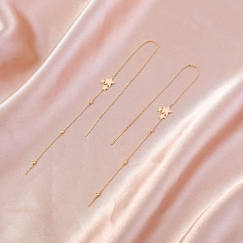 Gold Copper Five-pointed Star Long Tassel Ear Wire