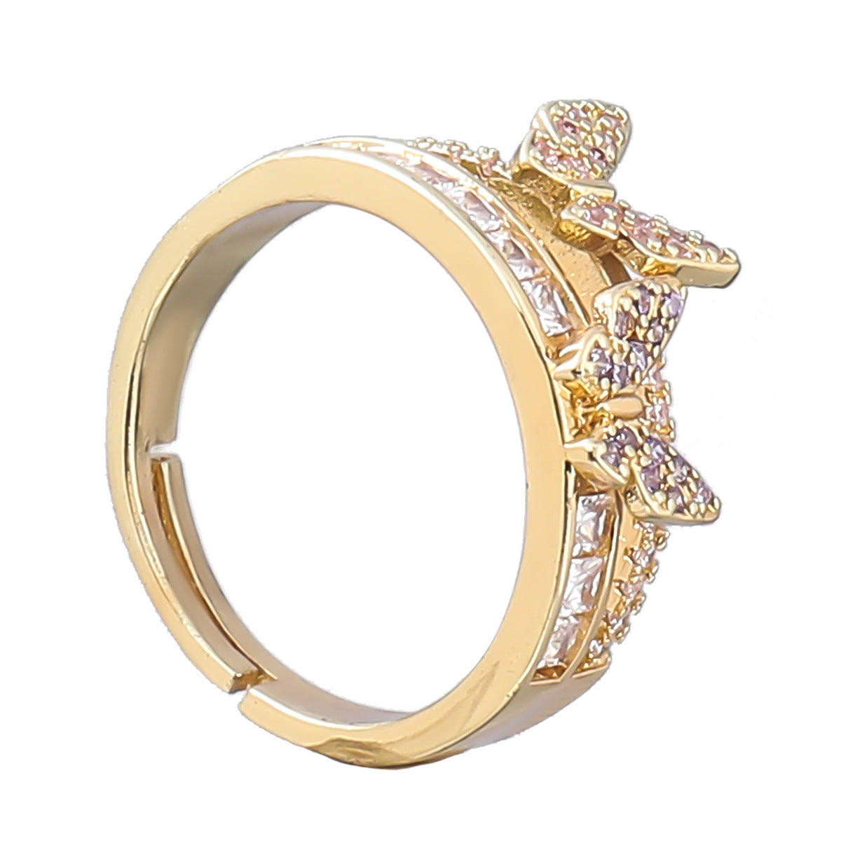 New Style Copper Micro Diamond And Rhinestone Butterfly  Ring