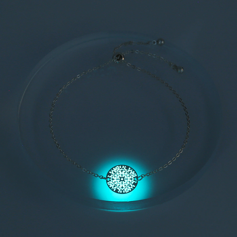 Copper Round Slice Drop Oil Luminous Glow Pendant Bracelet