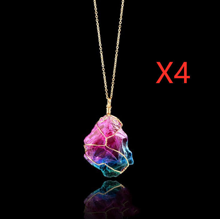 Seven-Color Natural Stone Rough Stone Winding Crystal Pendant Transparent Multi-Color Stone Chain Necklace Necklace