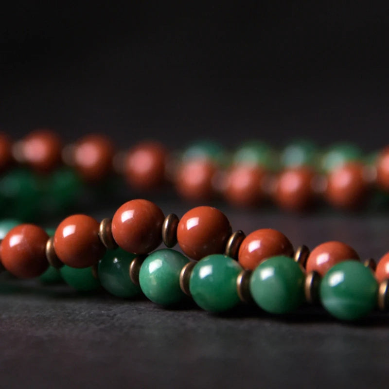 Vintage Design Red Stone Copper Beaded Bracelet