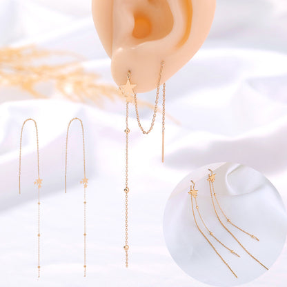 Gold Copper Five-pointed Star Long Tassel Ear Wire