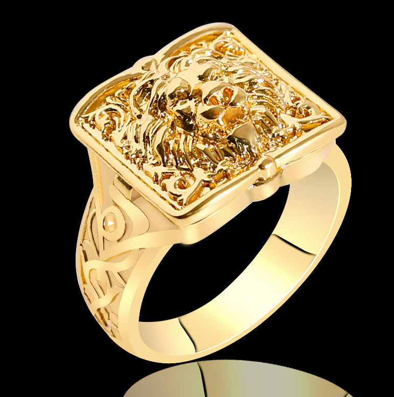 Gold Carved Pattern European And American Fashion Copper Ring