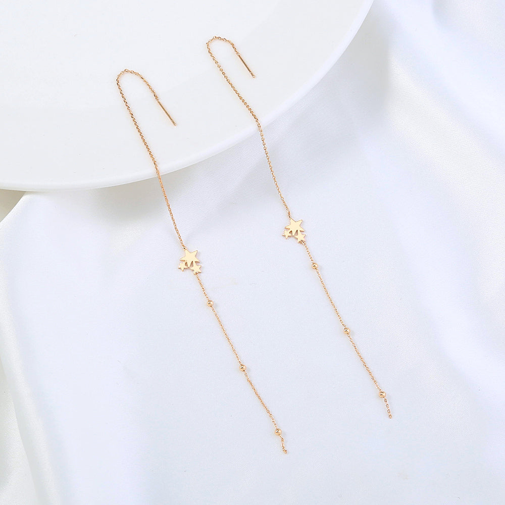 Gold Copper Five-pointed Star Long Tassel Ear Wire