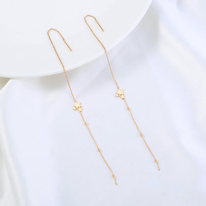 Gold Copper Five-pointed Star Long Tassel Ear Wire