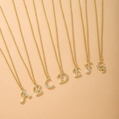 Fashion English 26 Letters Inlaid Zircon Copper Necklace