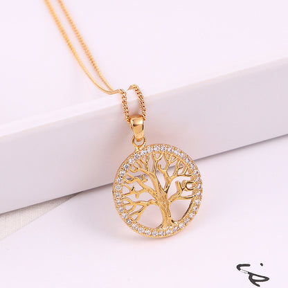 Simple Copper Plated Real Gold Lucky Tree Necklace Temperament