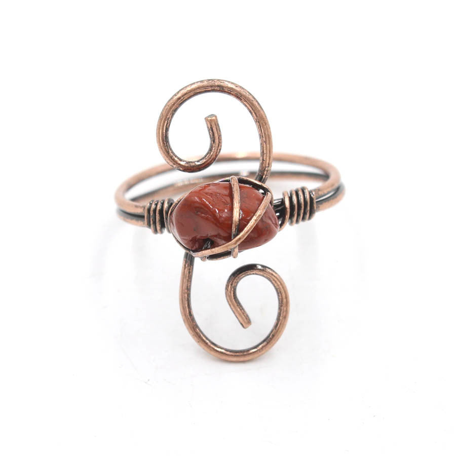 Copper Ancient Winding S-shaped Irregular Rough Stone Crystal Ring